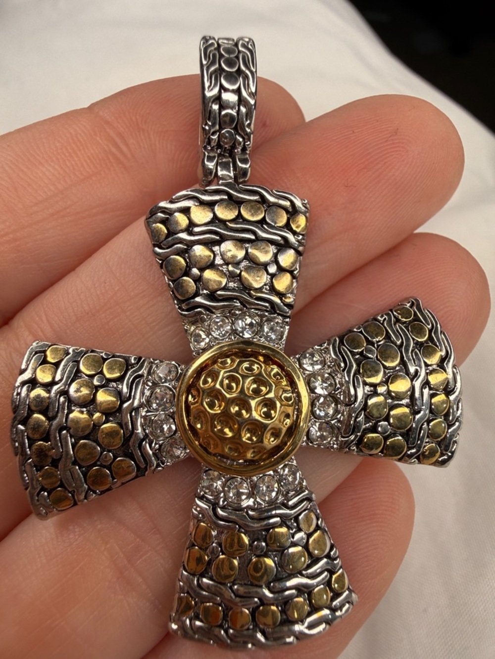 Vintage triple toned gold and silver Swarovski pendant